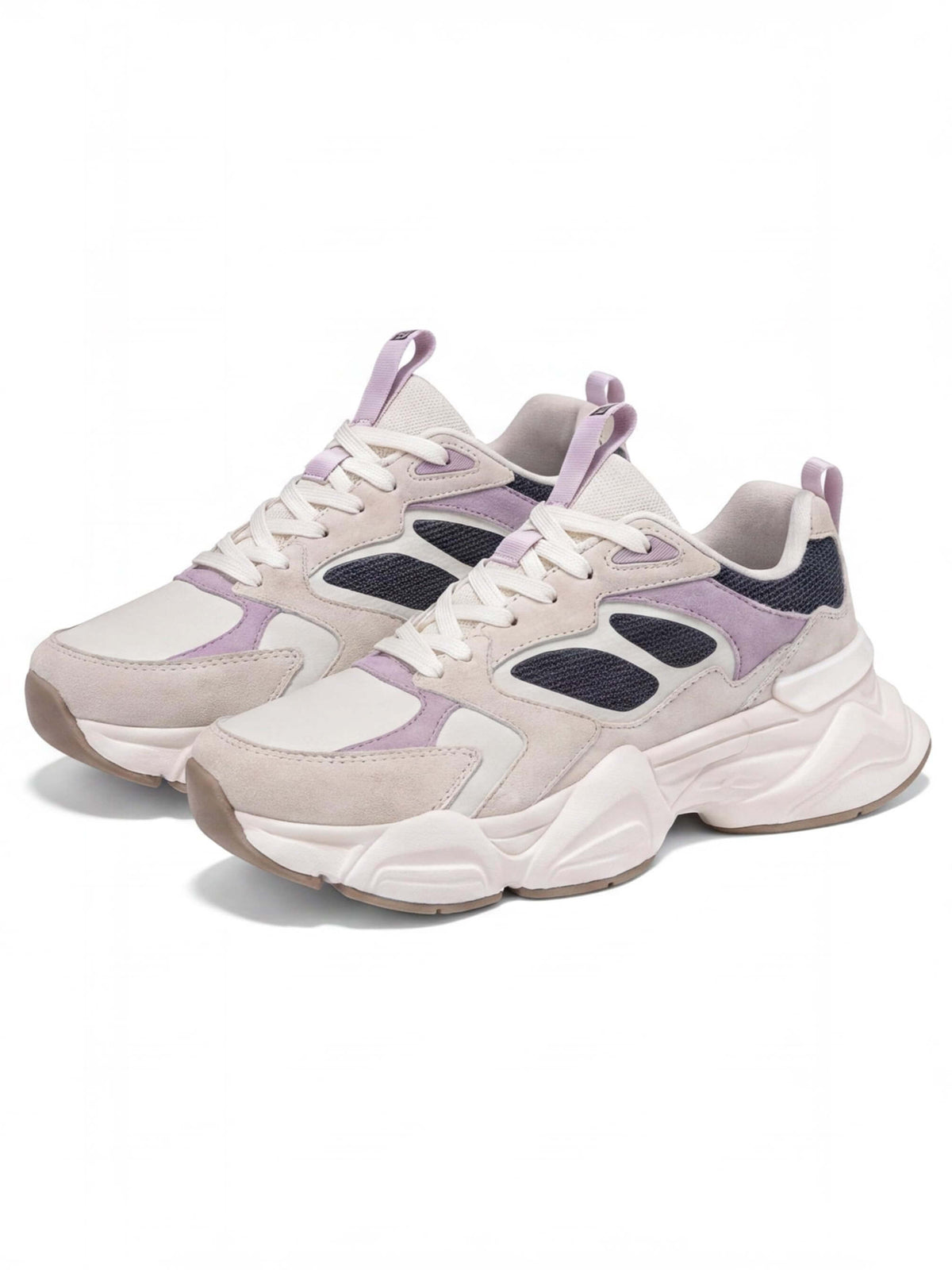 Chunky Walking Shoes with Layered Panels and Mesh Inserts
