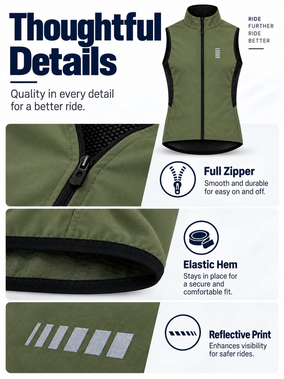 Women's Mesh-Back Cycling Wind Vest with Rear Pocket