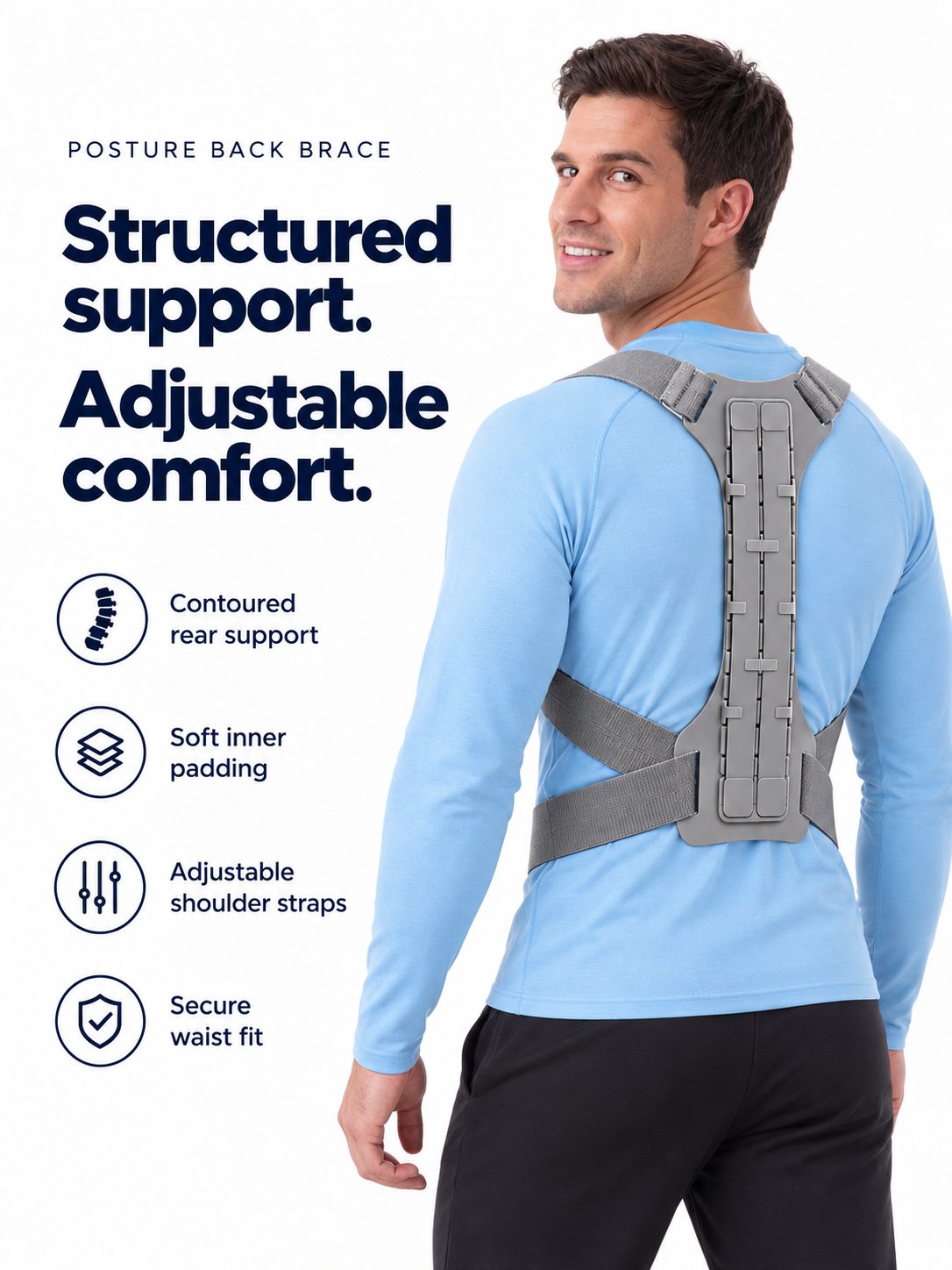 Adjustable Structured Upper-Back Posture Support Brace