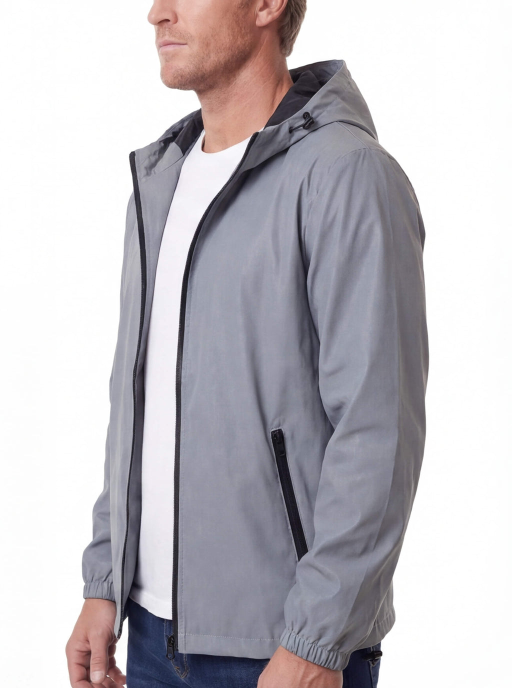 Night Reflective Hooded Windbreaker Jacket with Zip Pockets