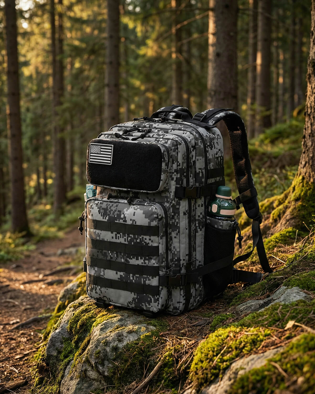 Tactical-Style Backpack with MOLLE Webbing and Patch Panel