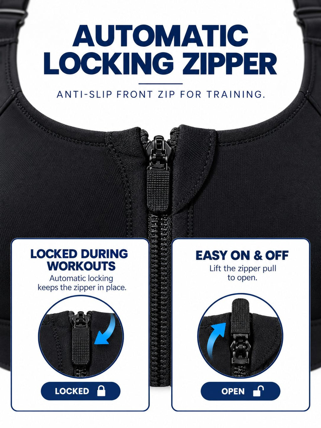 Women's Adjustable Front-Zip Sports Bra