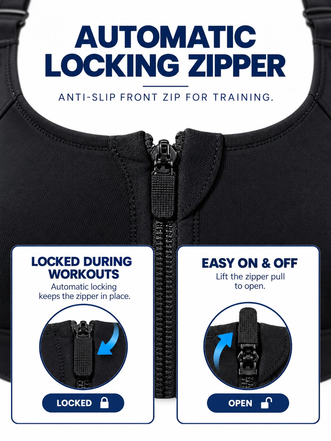 Women's Adjustable Front-Zip Sports Bra