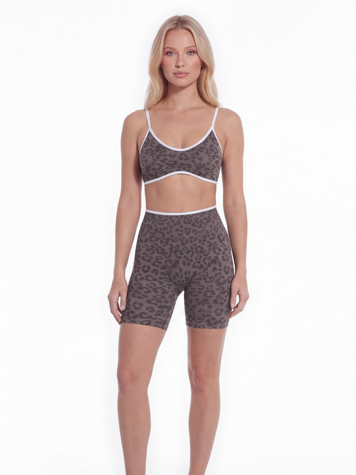 Leopard Two-Piece Sports Bra & Shorts Set