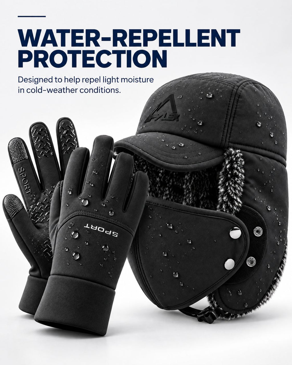 Winter Pilot Hat, Face Mask & Touchscreen Gloves Set