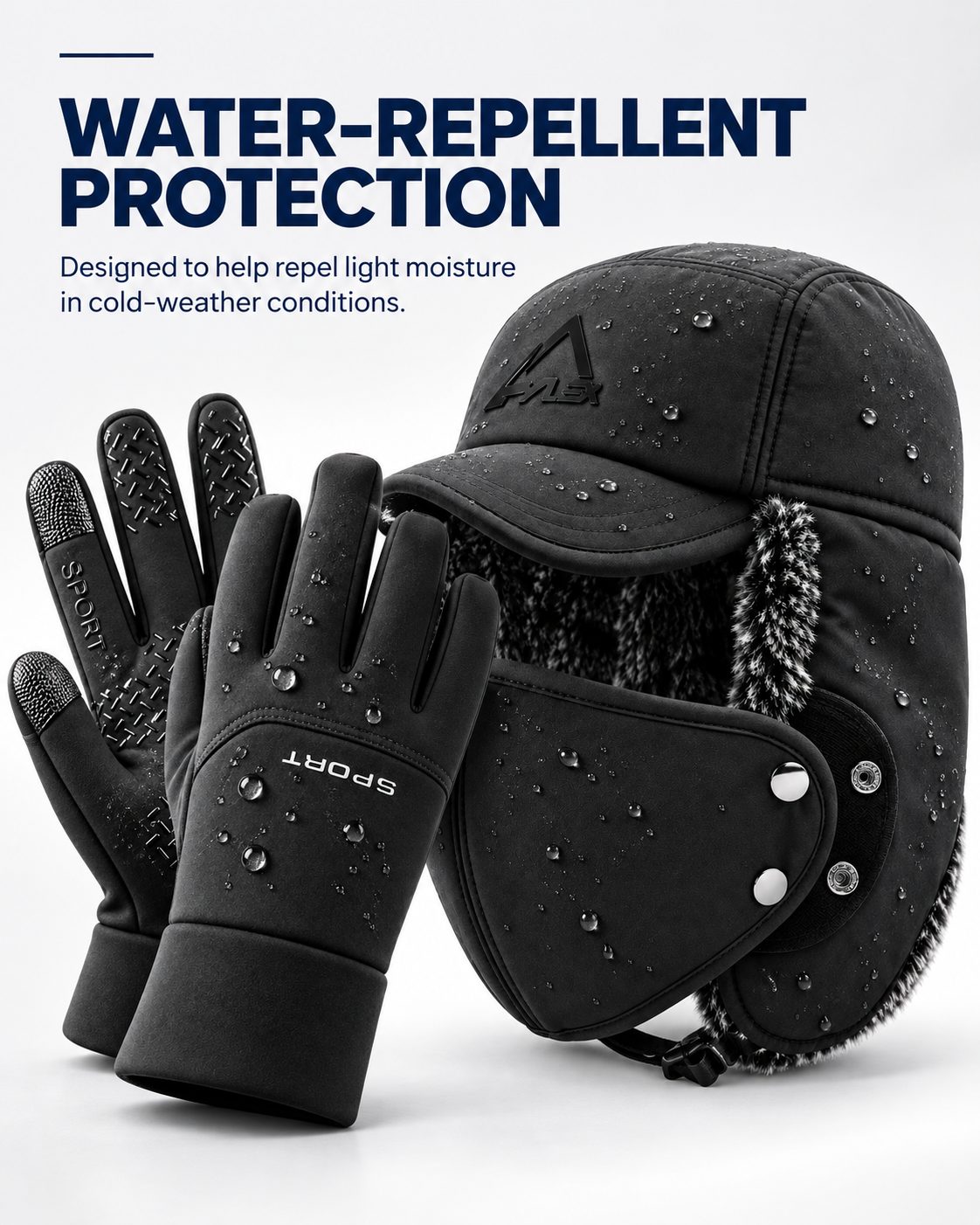 Winter Pilot Hat, Face Mask & Touchscreen Gloves Set