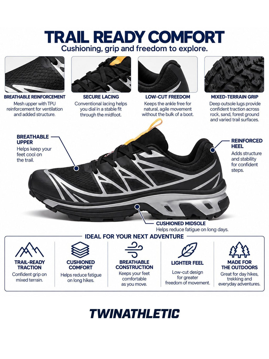 Cushioned Low-Cut Hiking Shoes