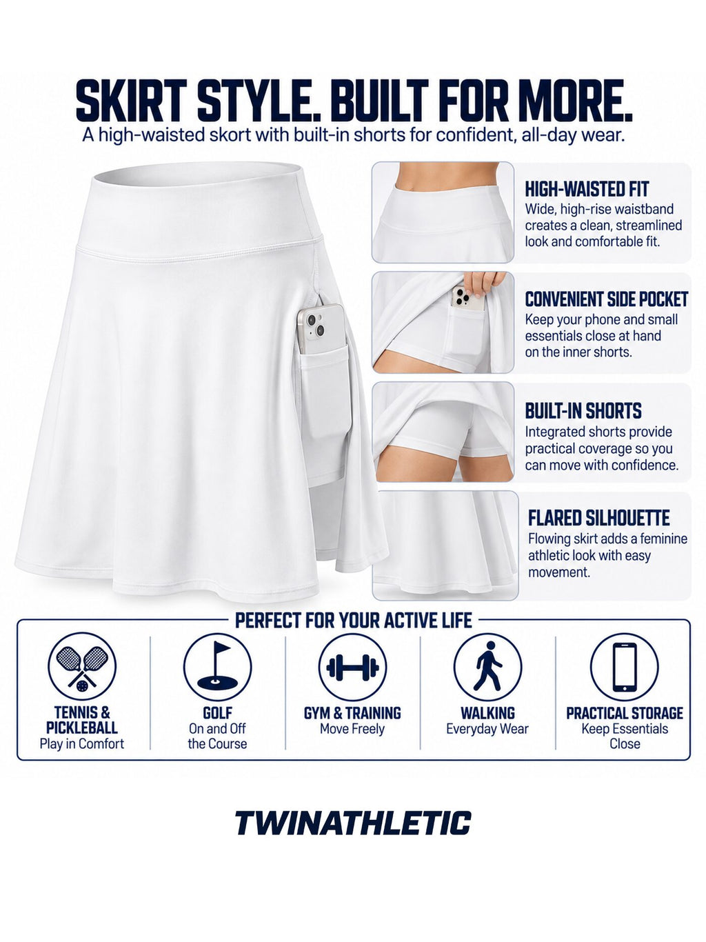 High-Waisted Pocket Skort with Built-In Shorts