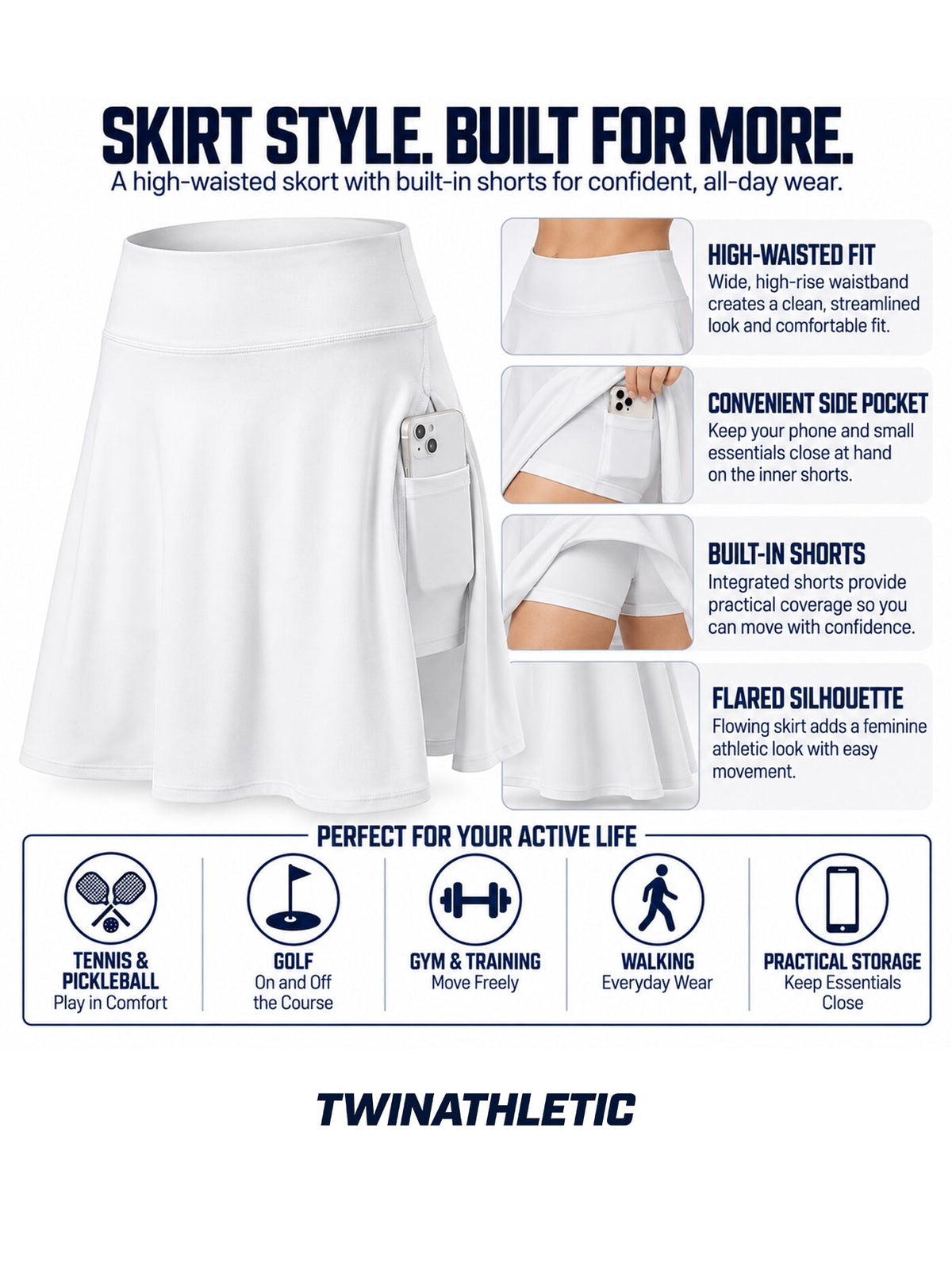 High-Waisted Pocket Skort with Built-In Shorts