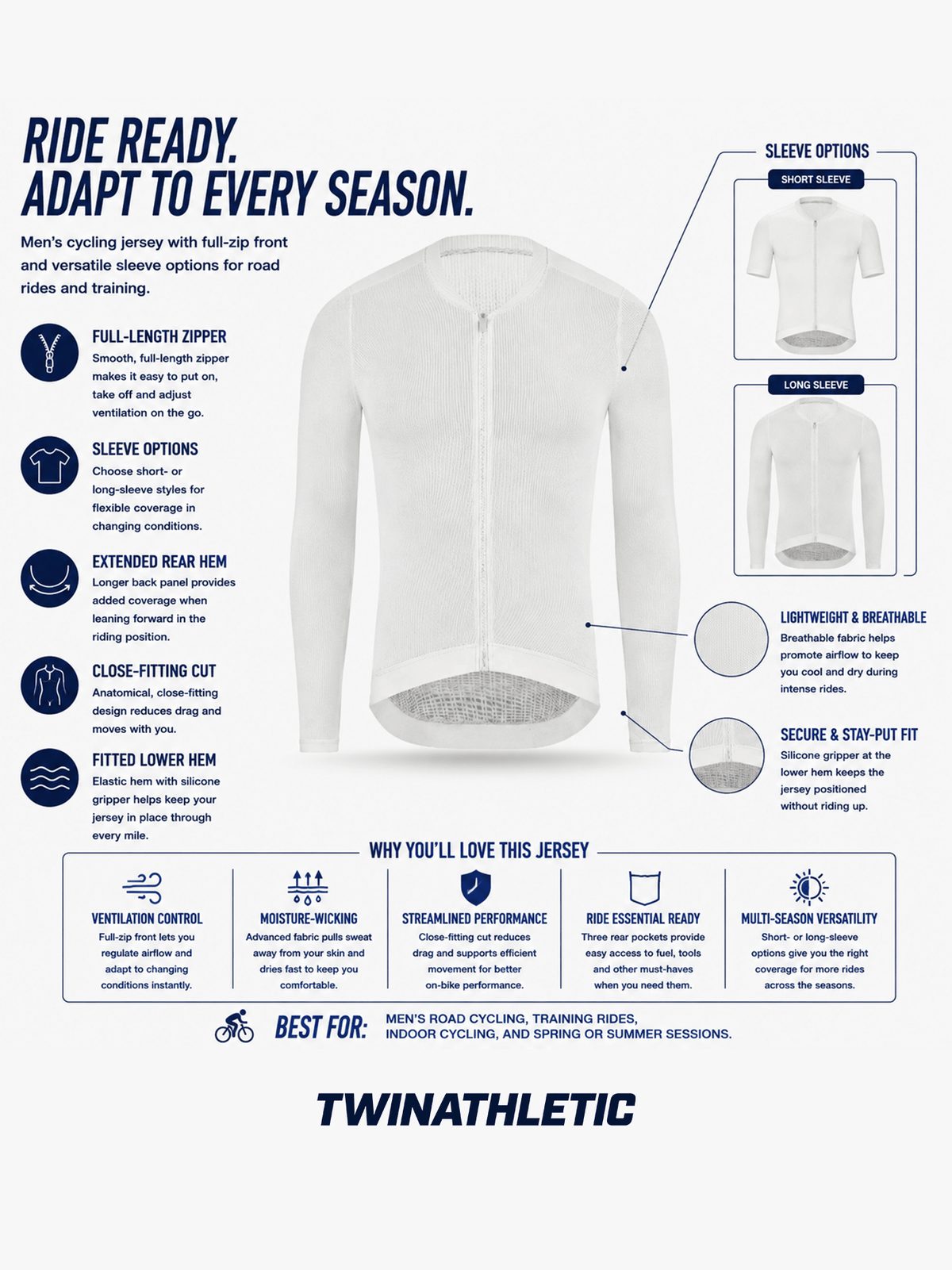 Men’s Multi-Season Cycling Jersey with Full-Zip Front