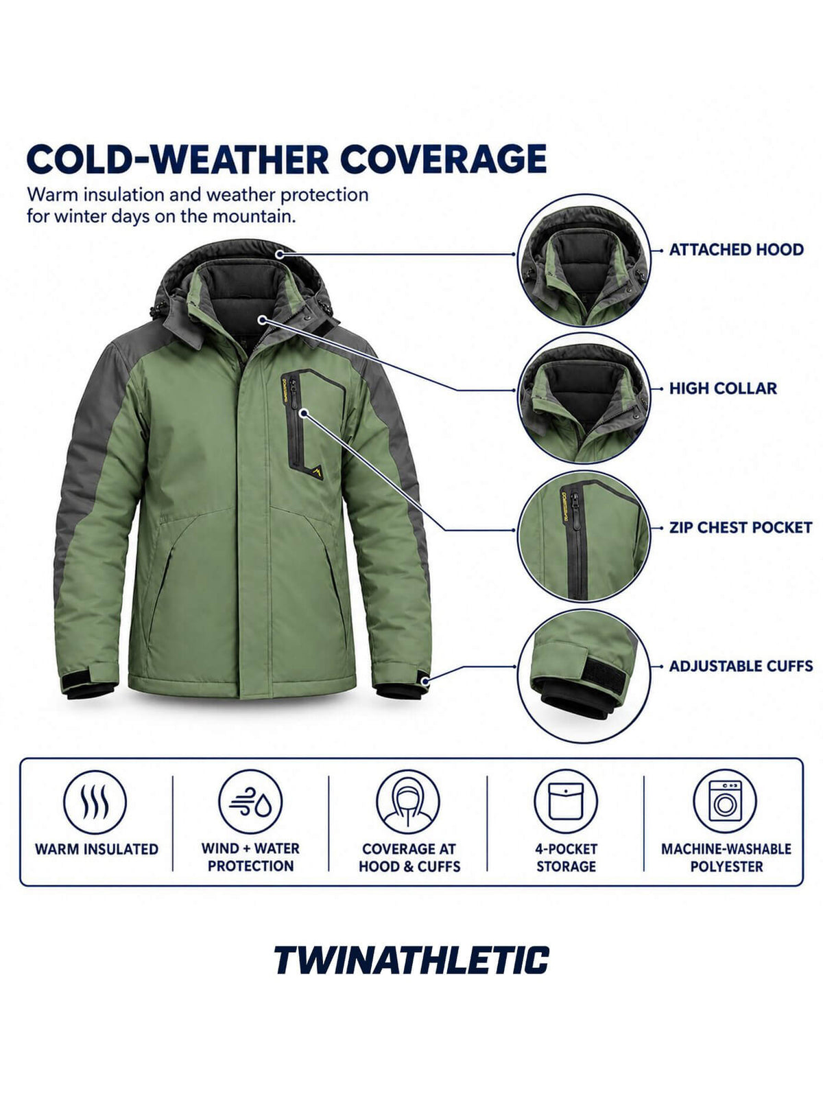 Insulated Waterproof Hooded Ski Jacket