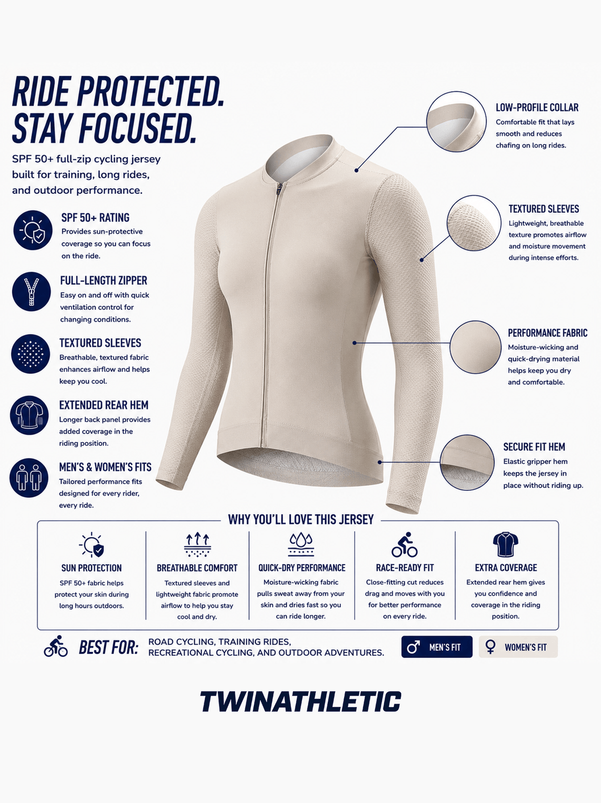 Men’s and Women’s SPF 50+ Full-Zip Cycling Jersey