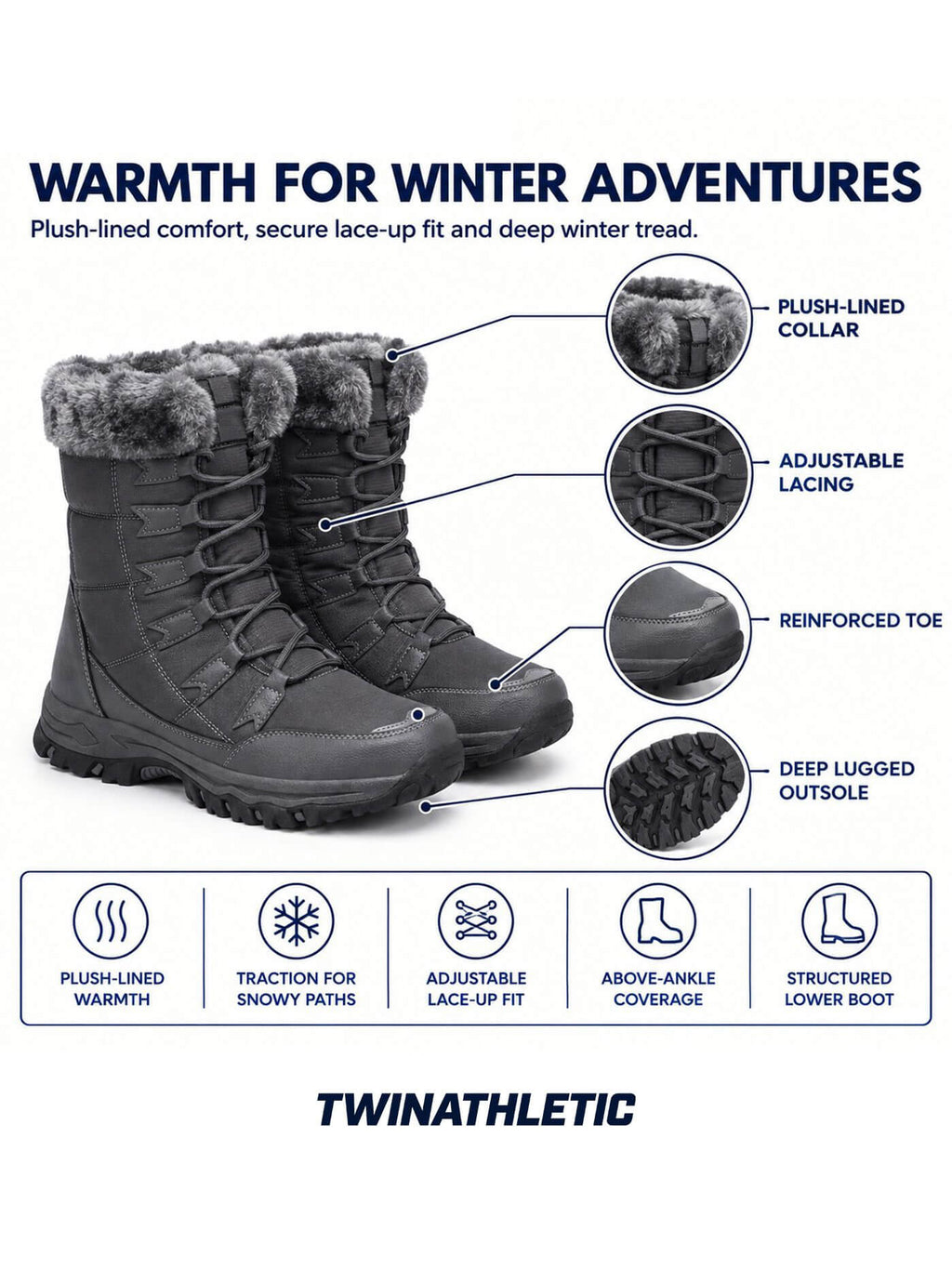 Women's Fleece-Lined Lace-Up Winter Snow Boots