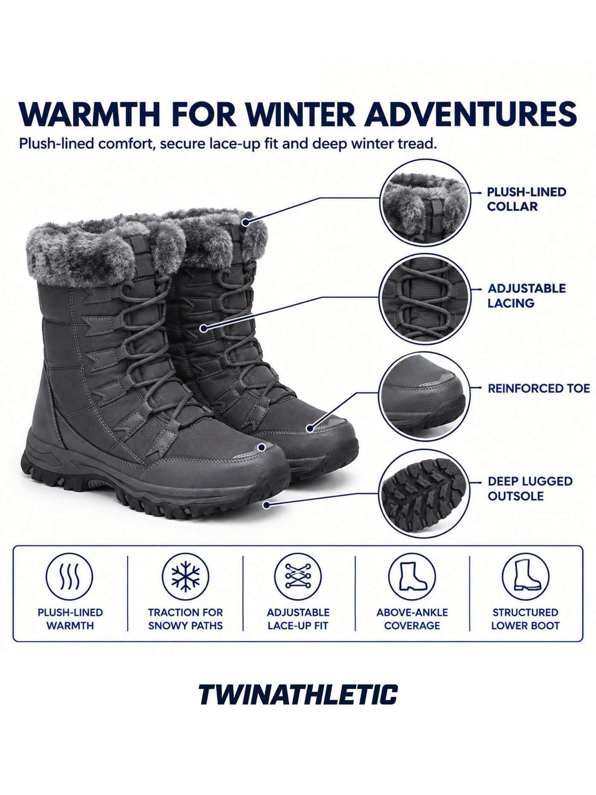 Women's Fleece-Lined Lace-Up Winter Snow Boots