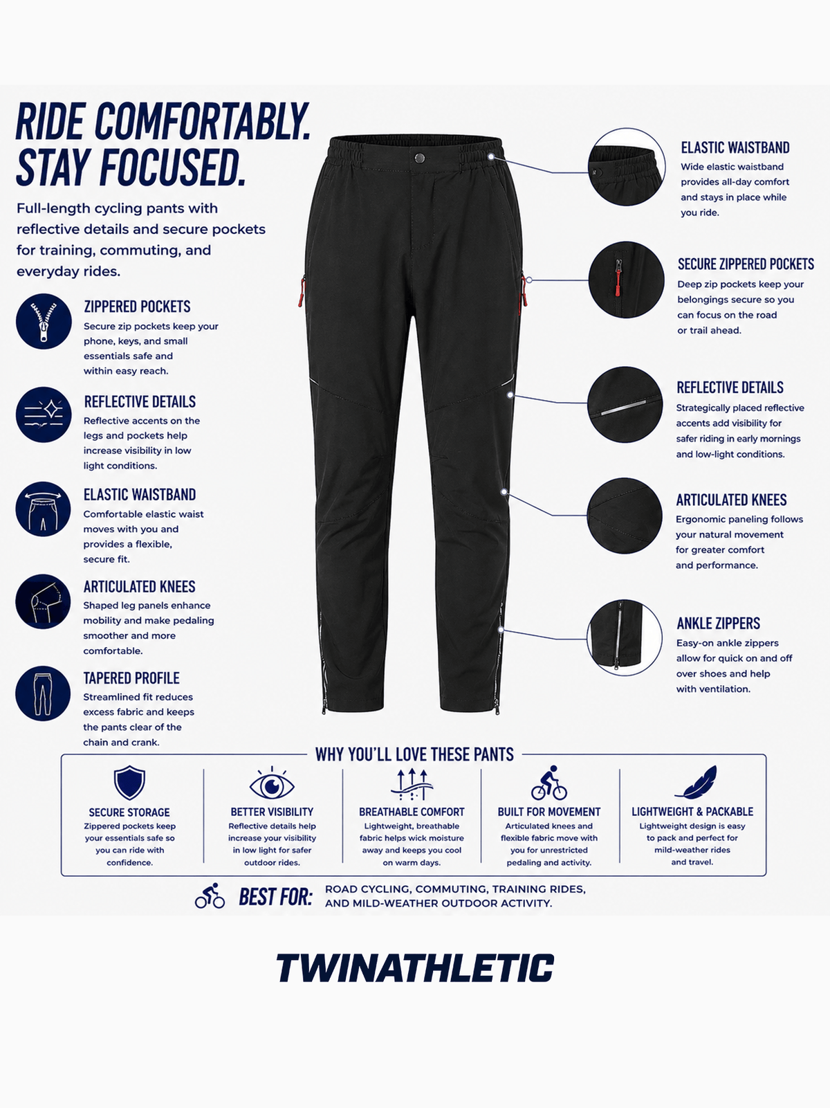 Men’s Full-Length Cycling Pants with Reflective Details