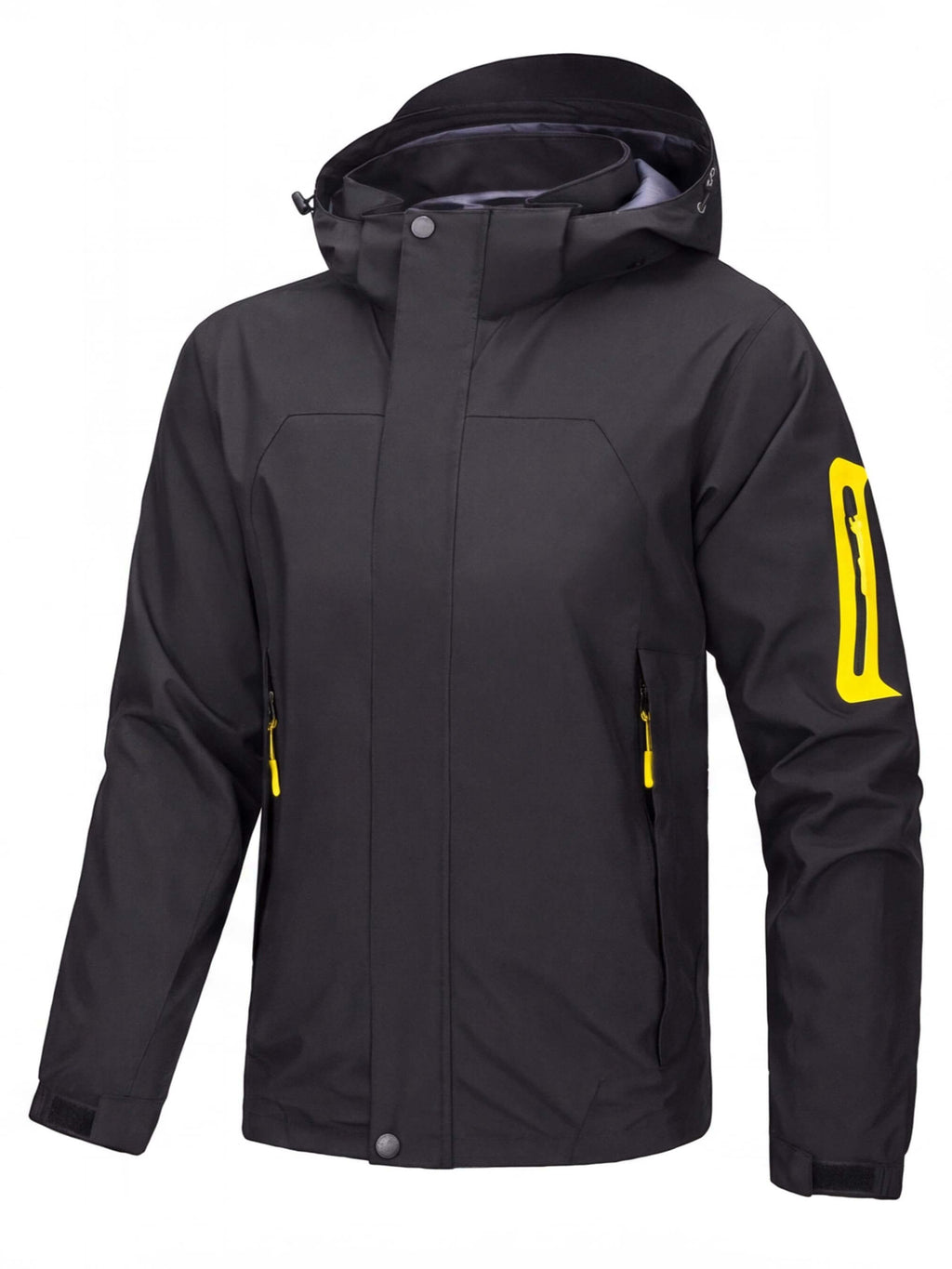 Hooded Cycling Jacket with Zippered Pockets and Reinforced Panels