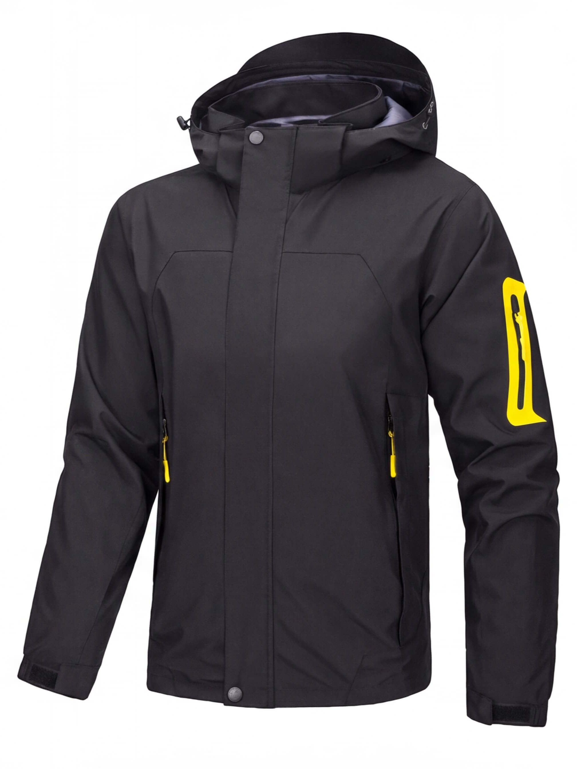 Hooded Cycling Jacket with Zippered Pockets and Reinforced Panels