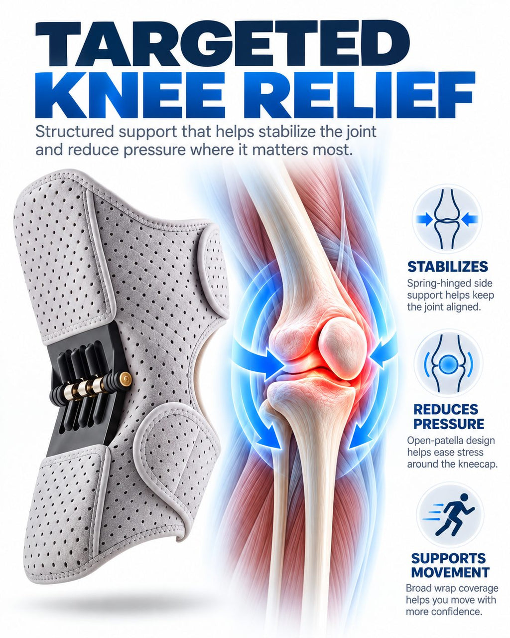 Spring-Hinged Adjustable Knee Support Brace