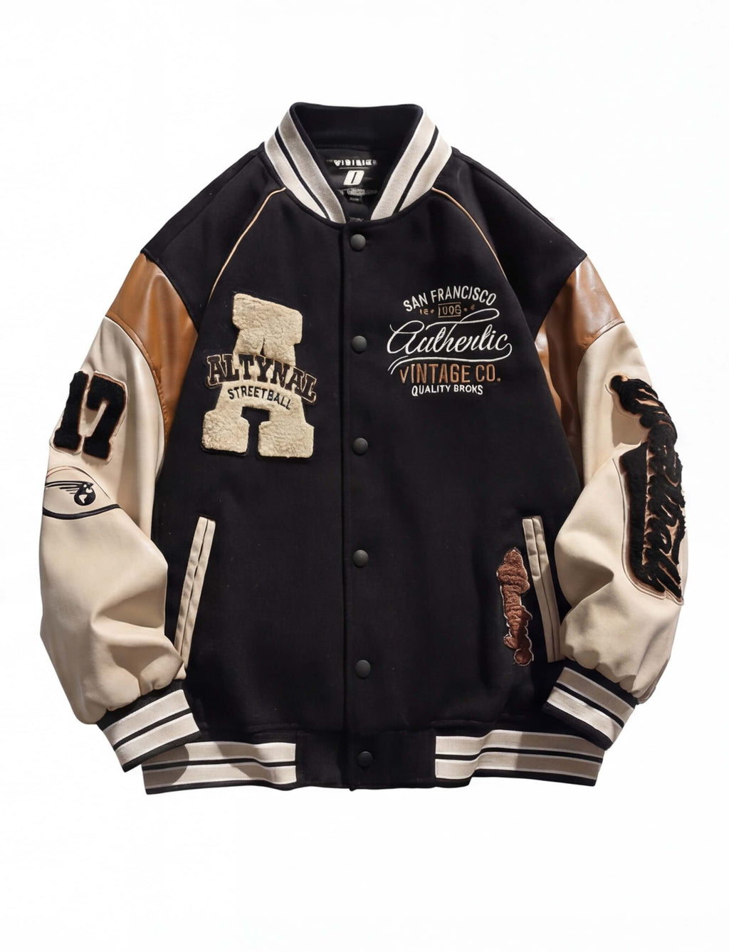 Varsity Baseball Jacket with Snap Front and Patches