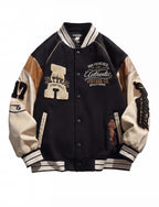Varsity Baseball Jacket with Snap Front and Patches