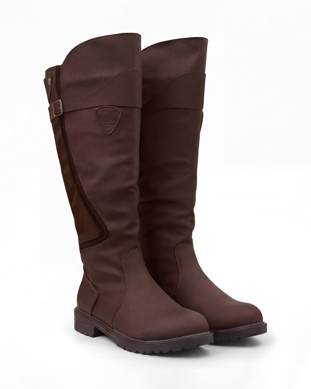 Knee-High Equestrian Riding Boots with Buckle Strap