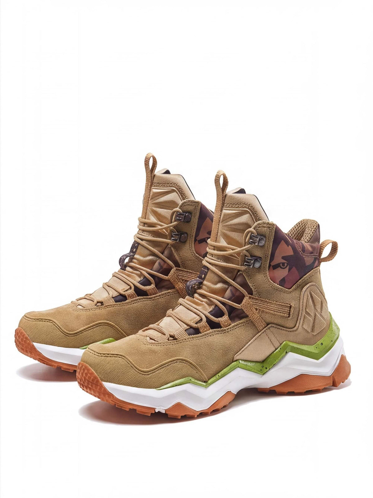 High-Top Hiking Boots with Hook Lacing and Rugged Tread