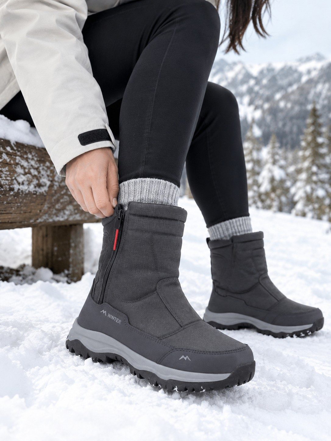 Mid-Height Snow Boots with Side-Zip Entry
