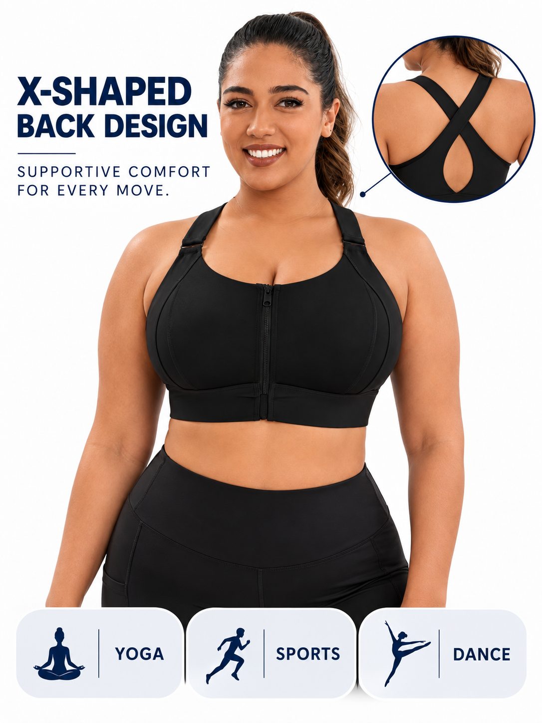 Women's Adjustable Front-Zip Sports Bra