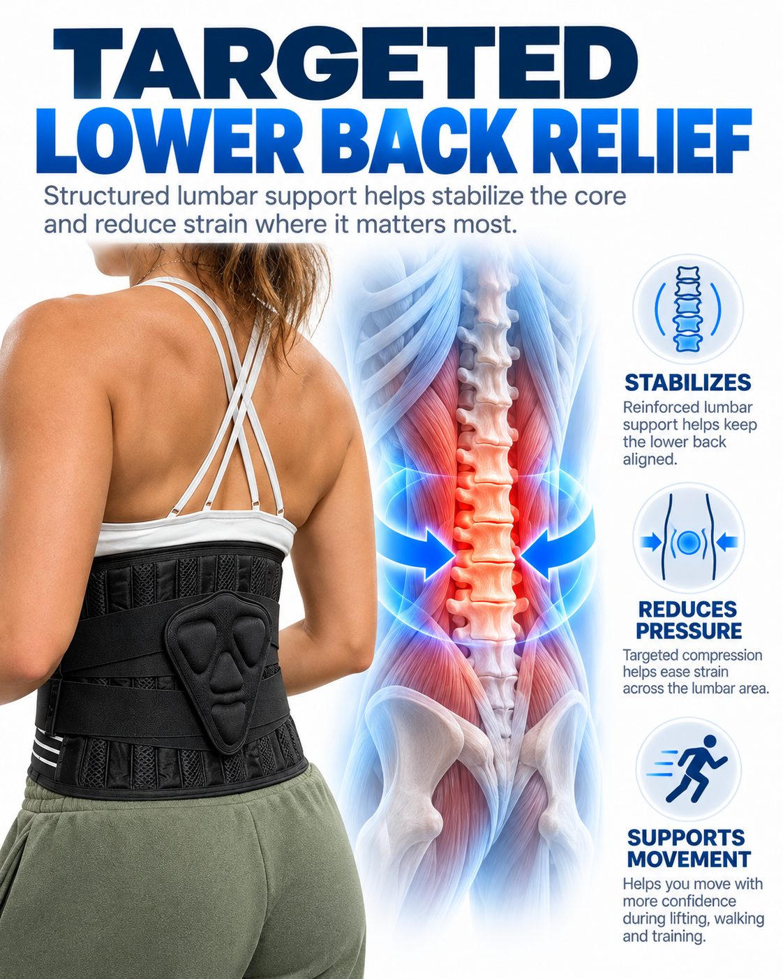 Adjustable 6-Stay Lumbar Support Belt