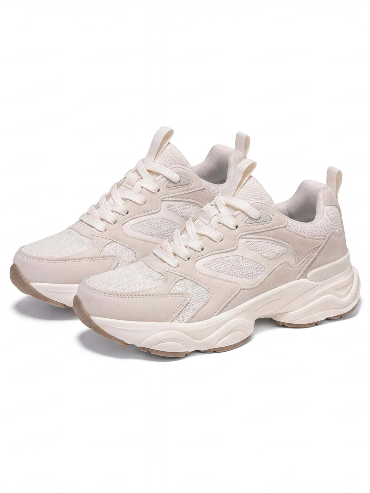 Chunky Walking Shoes with Layered Panels and Mesh Inserts