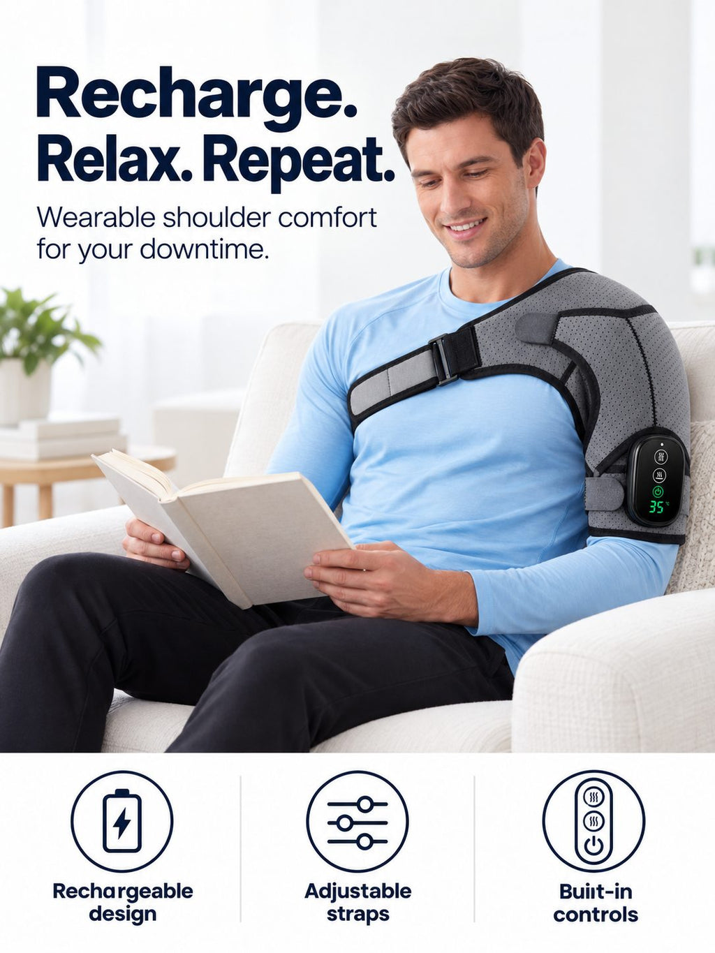 Rechargeable Heated Shoulder Support with Vibration