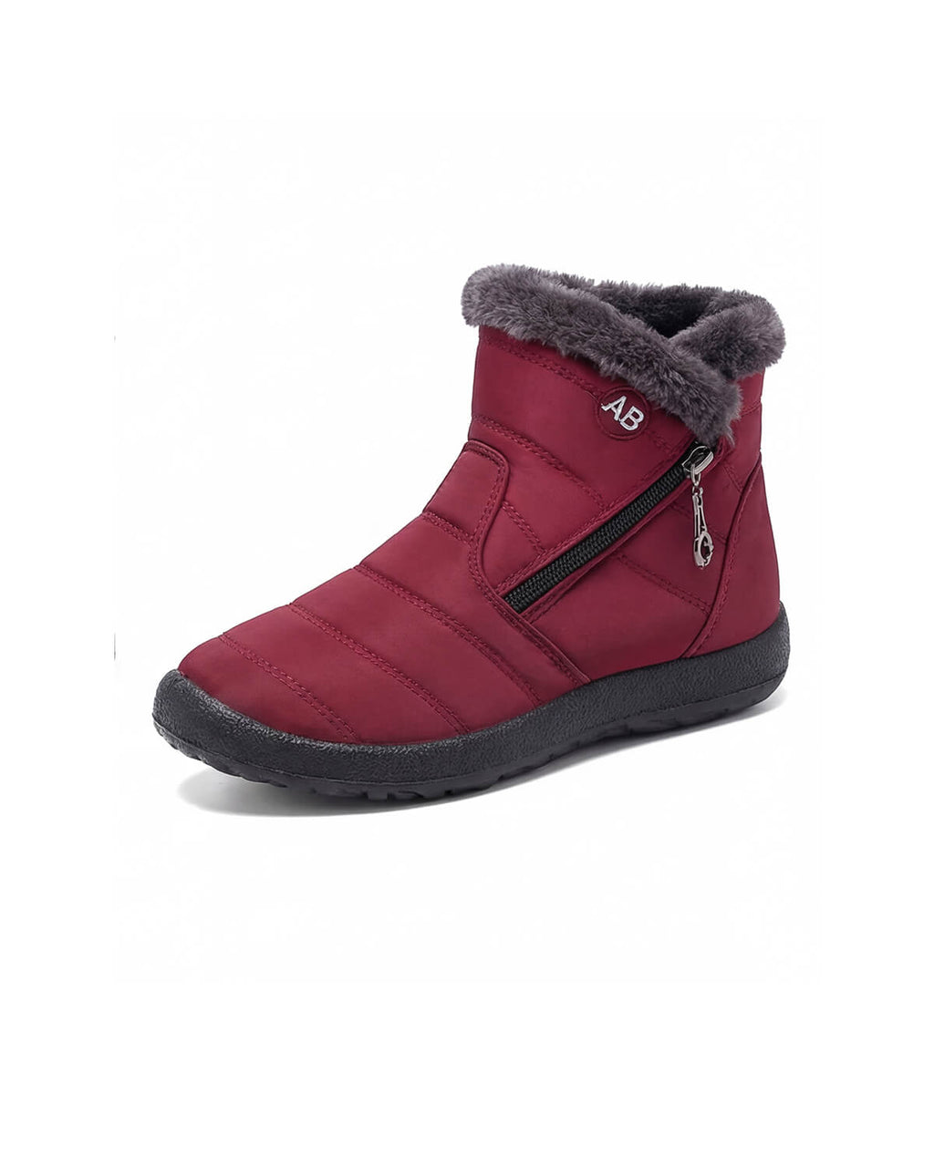 Plush-Lined Zip Winter Ankle Boots with Tread