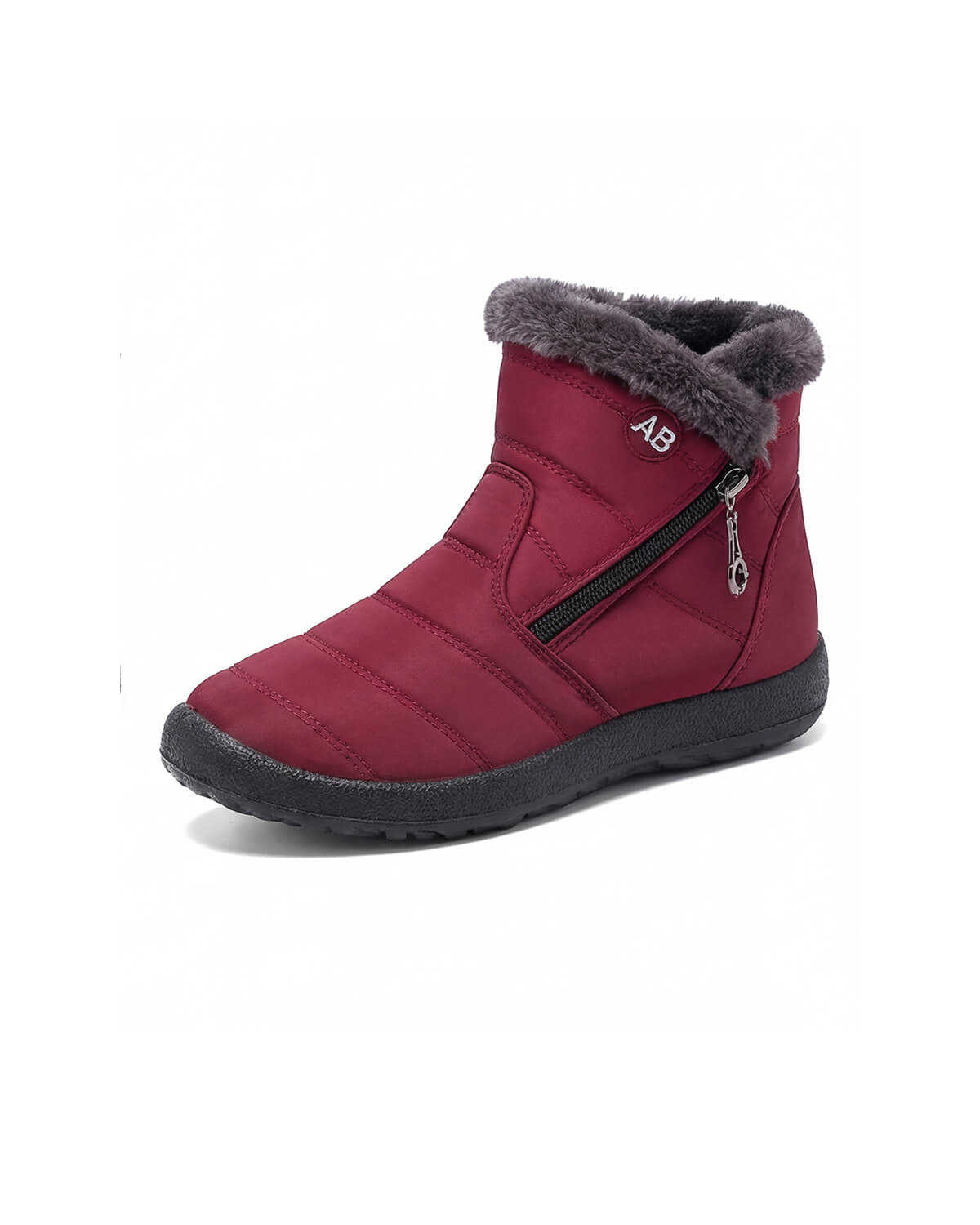 Plush-Lined Zip Winter Ankle Boots with Tread