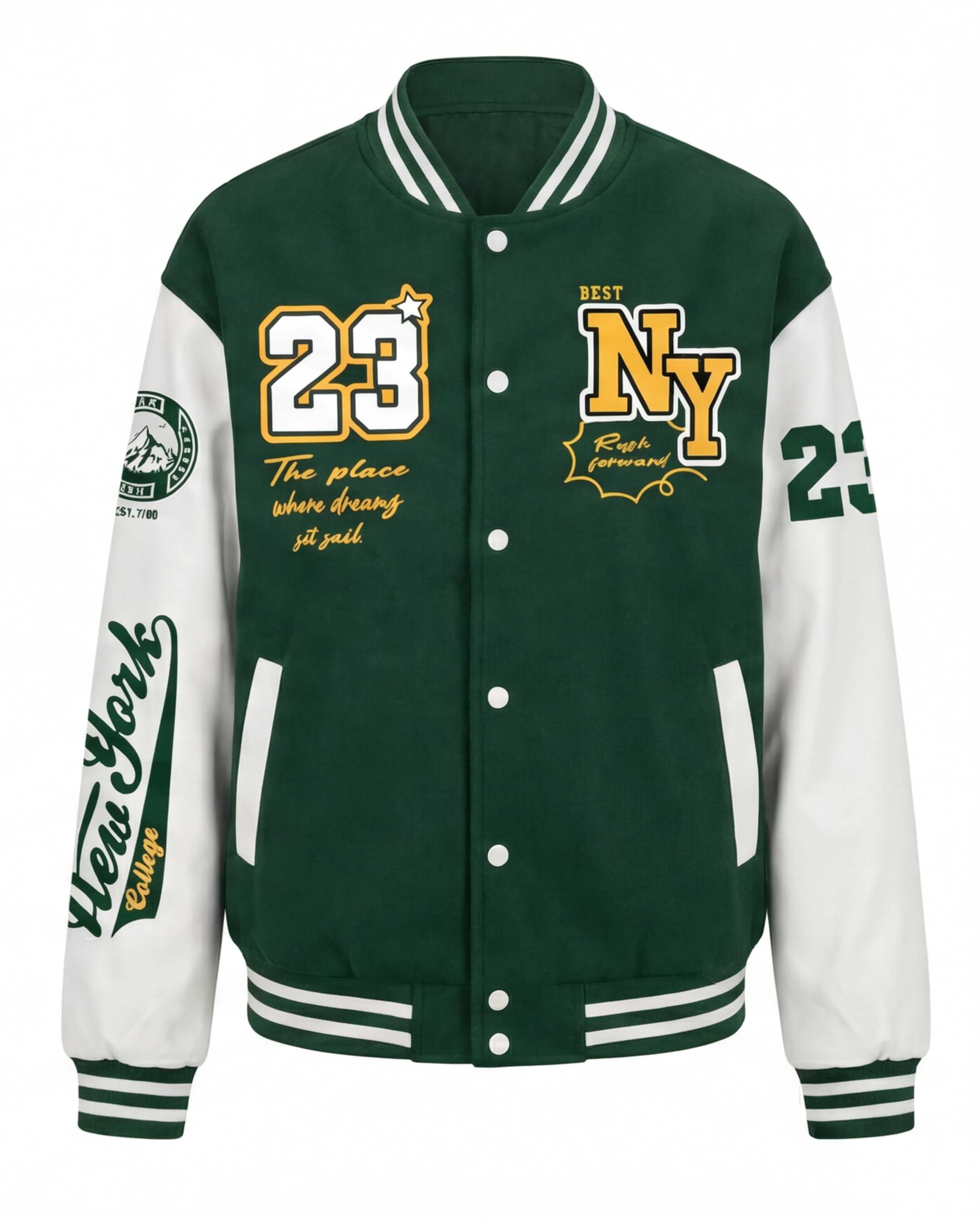 Varsity Baseball Jacket with Snap Front and Patches