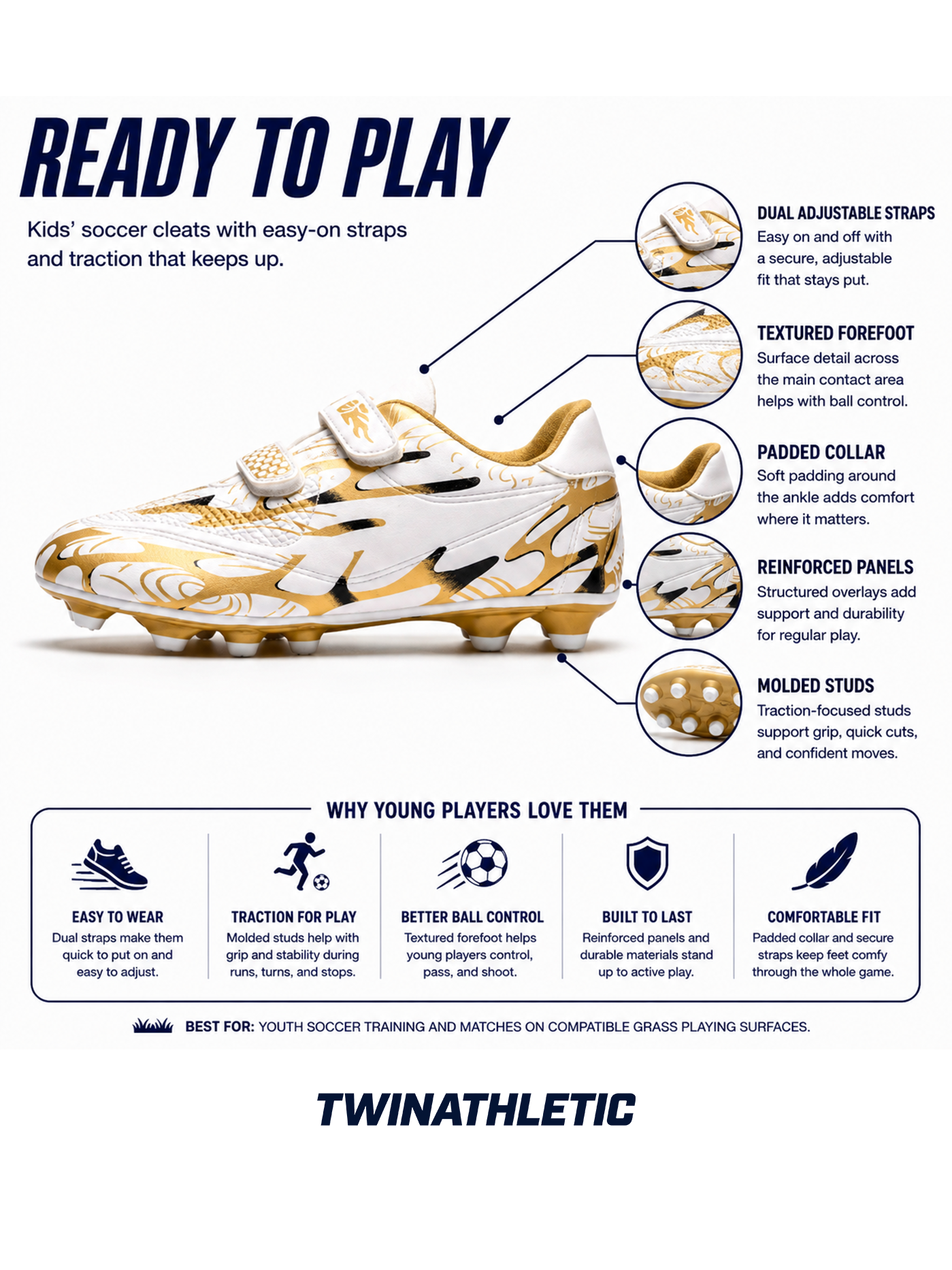 Kids’ Soccer Cleats with Dual Adjustable Straps