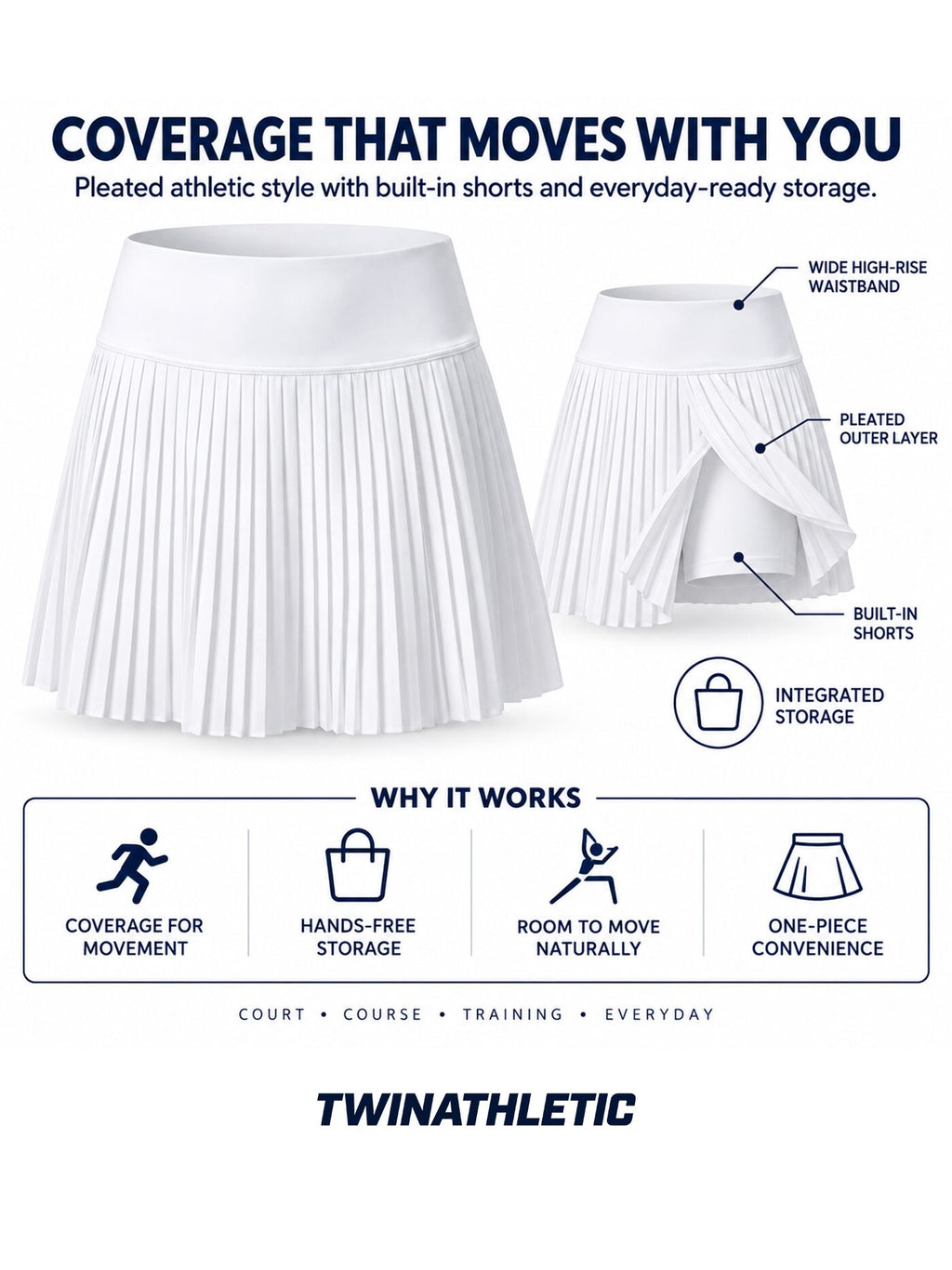 Pleated High-Waisted Skort with Built-In Shorts