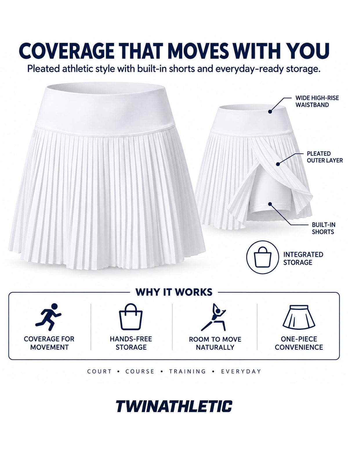 Pleated High-Waisted Skort with Built-In Shorts