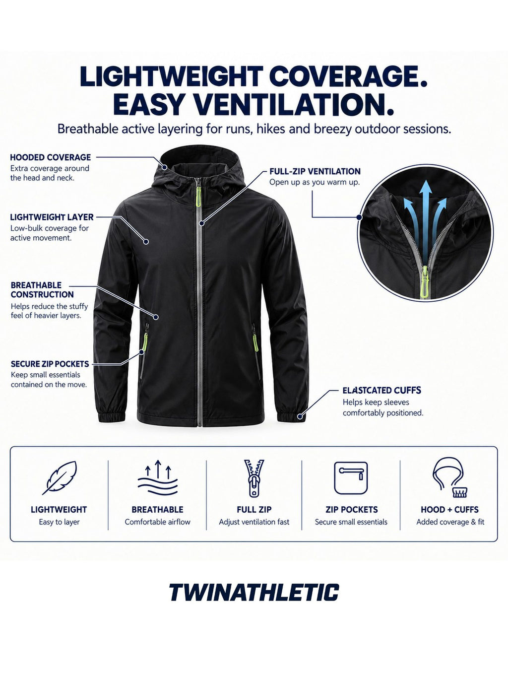 Lightweight Breathable Hooded Running Jacket
