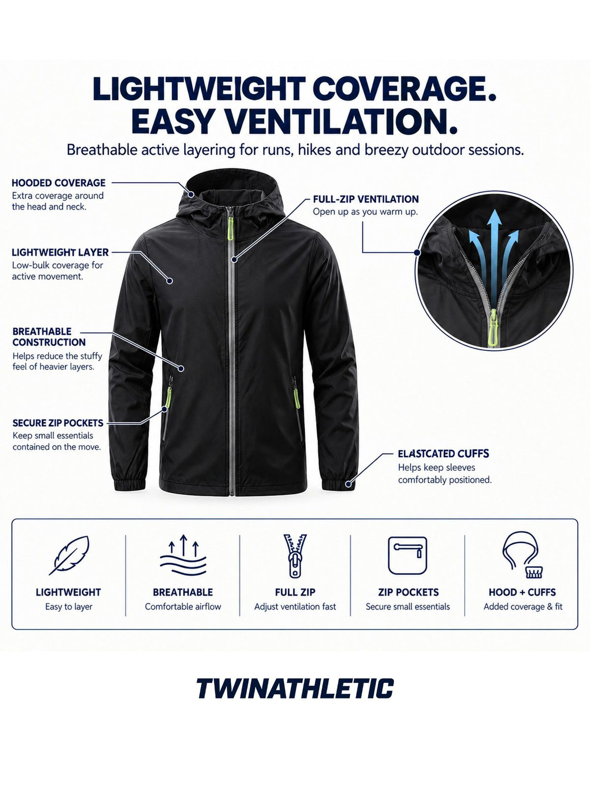 Lightweight Breathable Hooded Running Jacket