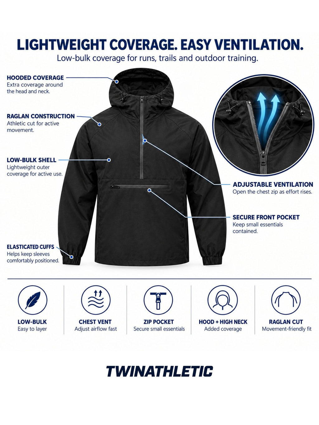 Hooded Pullover Training Wind Shell