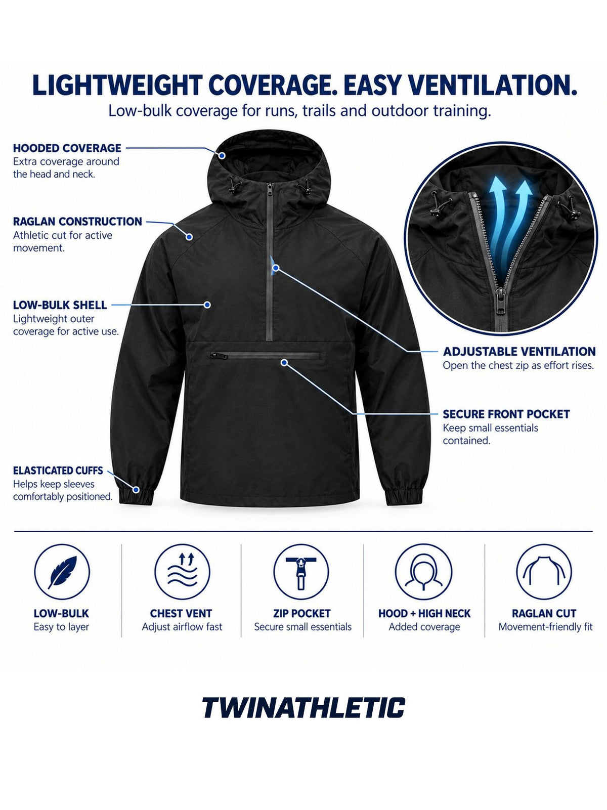 Hooded Pullover Training Wind Shell