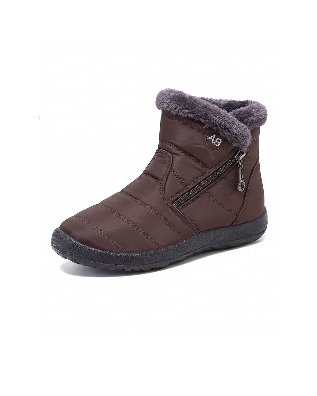 Plush-Lined Zip Winter Ankle Boots with Tread