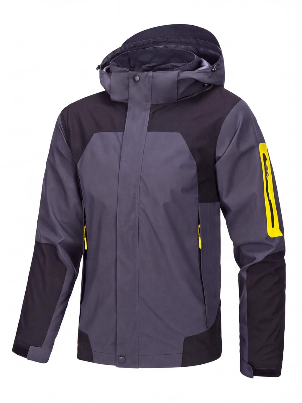 Hooded Cycling Jacket with Zippered Pockets and Reinforced Panels