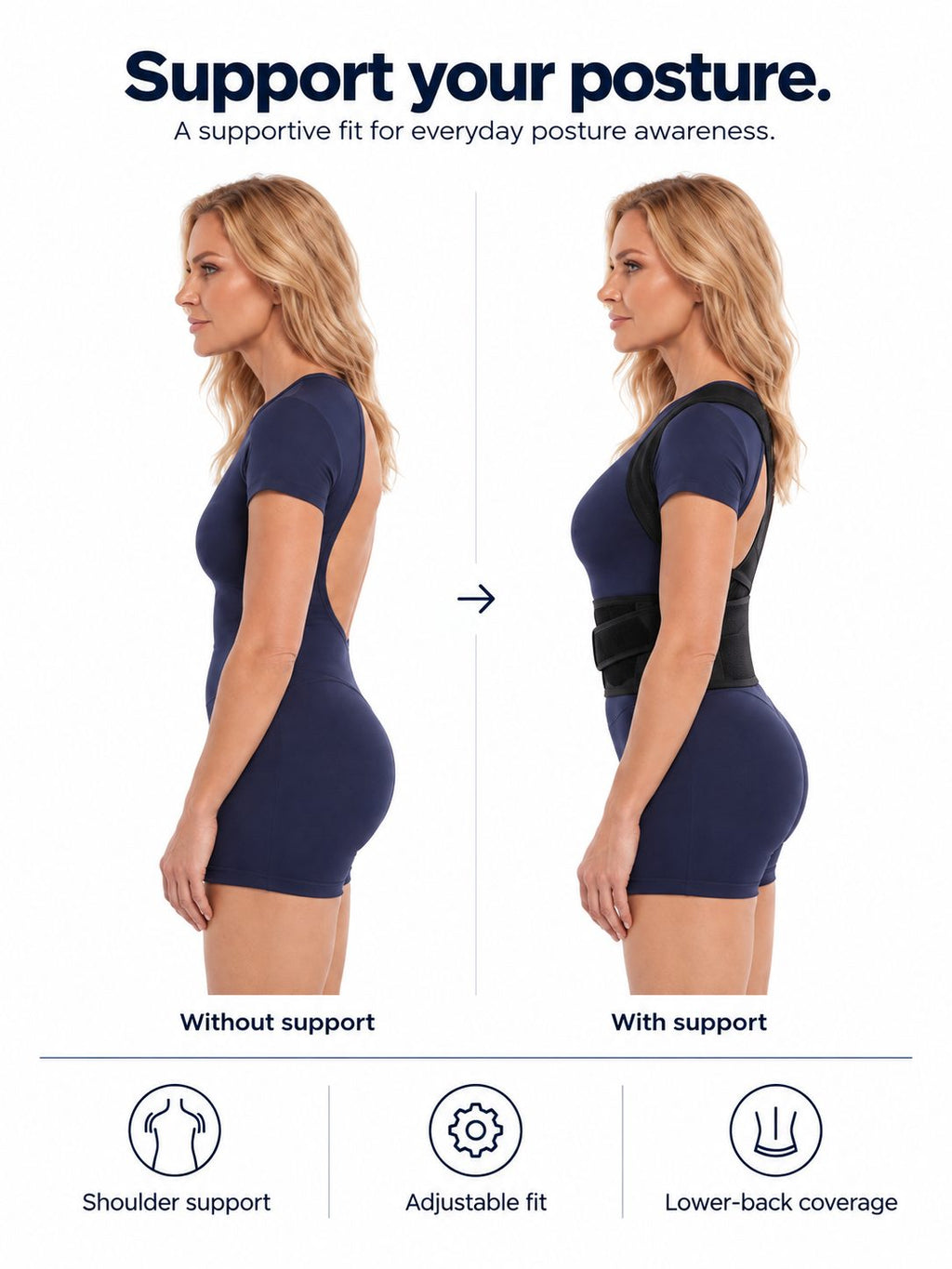 Adjustable Full-Back Posture Support Brace