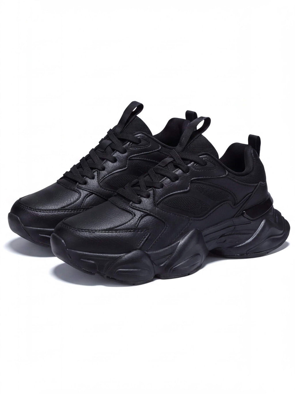 Chunky Walking Shoes with Layered Panels and Mesh Inserts