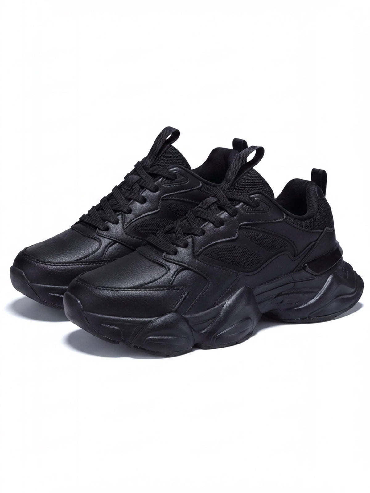 Chunky Walking Shoes with Layered Panels and Mesh Inserts