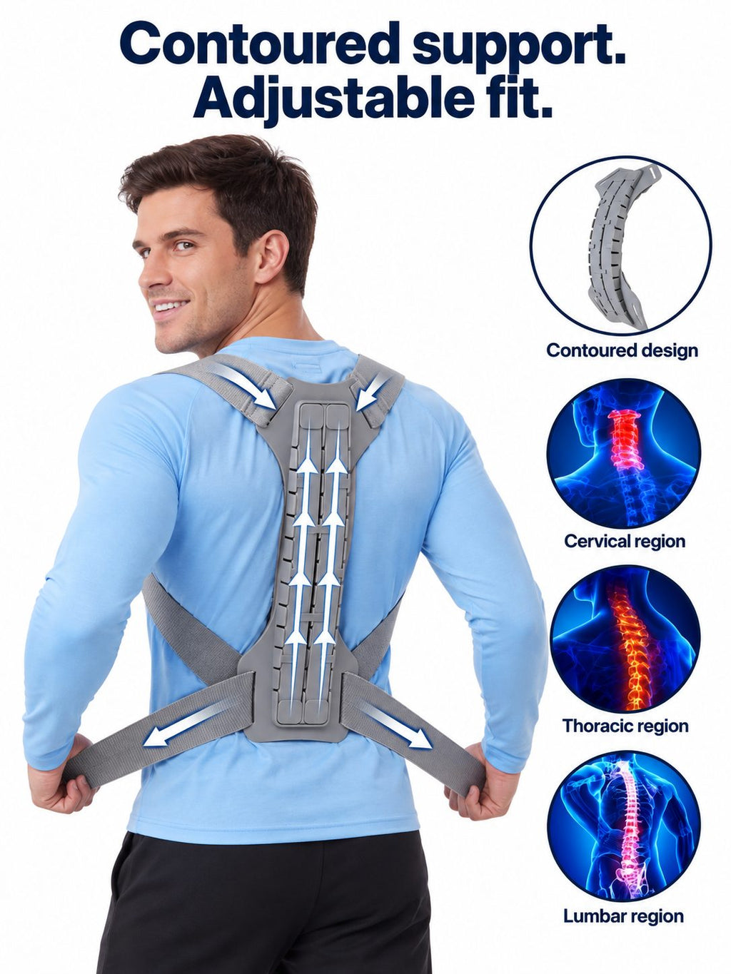Adjustable Structured Upper-Back Posture Support Brace