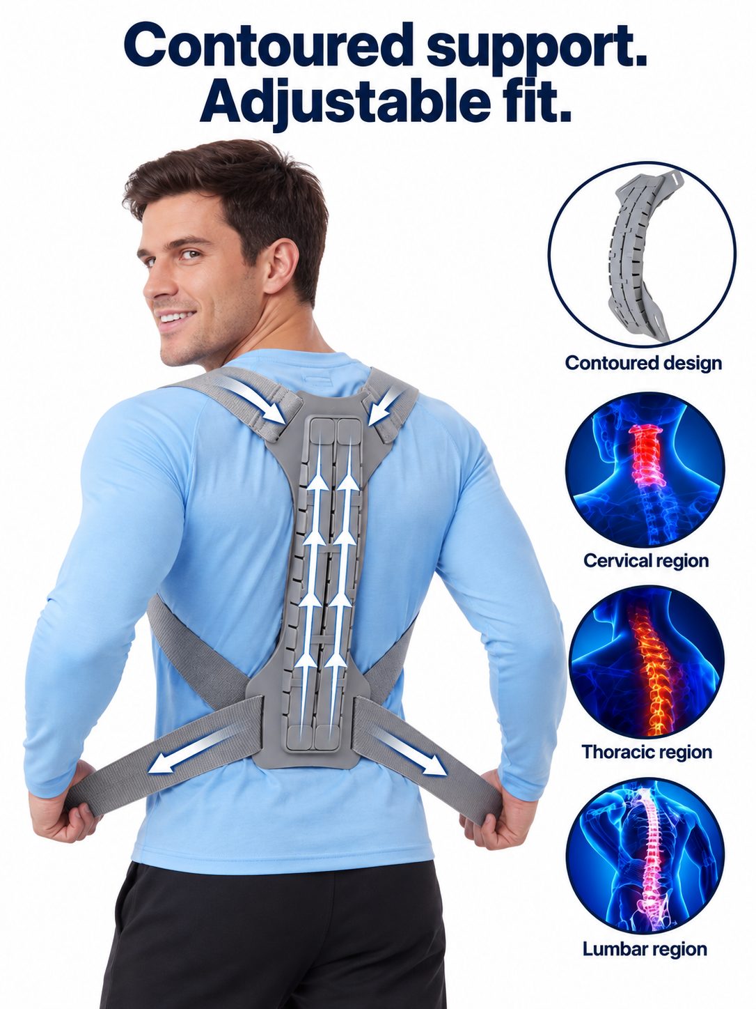 Adjustable Structured Upper-Back Posture Support Brace