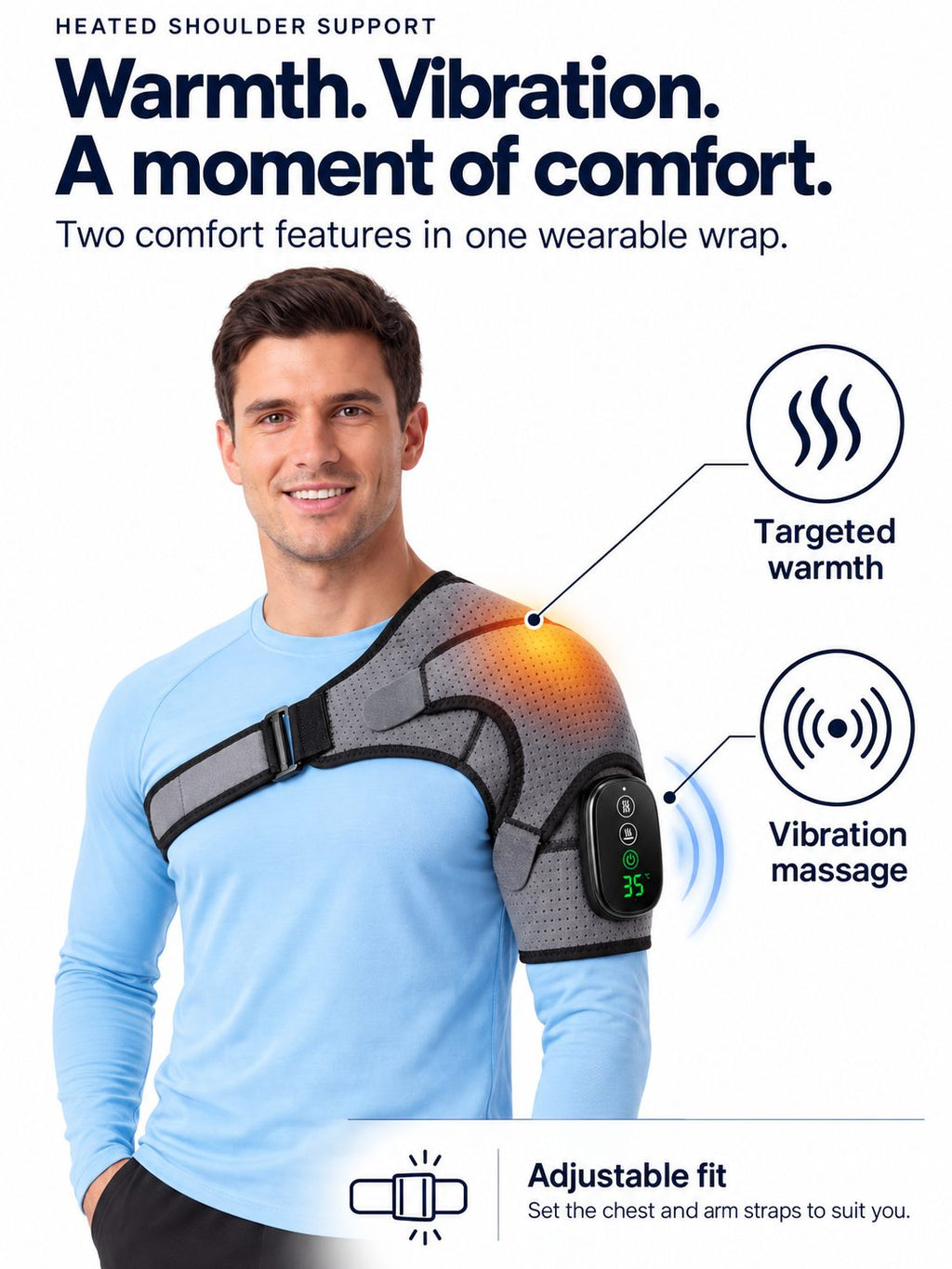 Rechargeable Heated Shoulder Support with Vibration