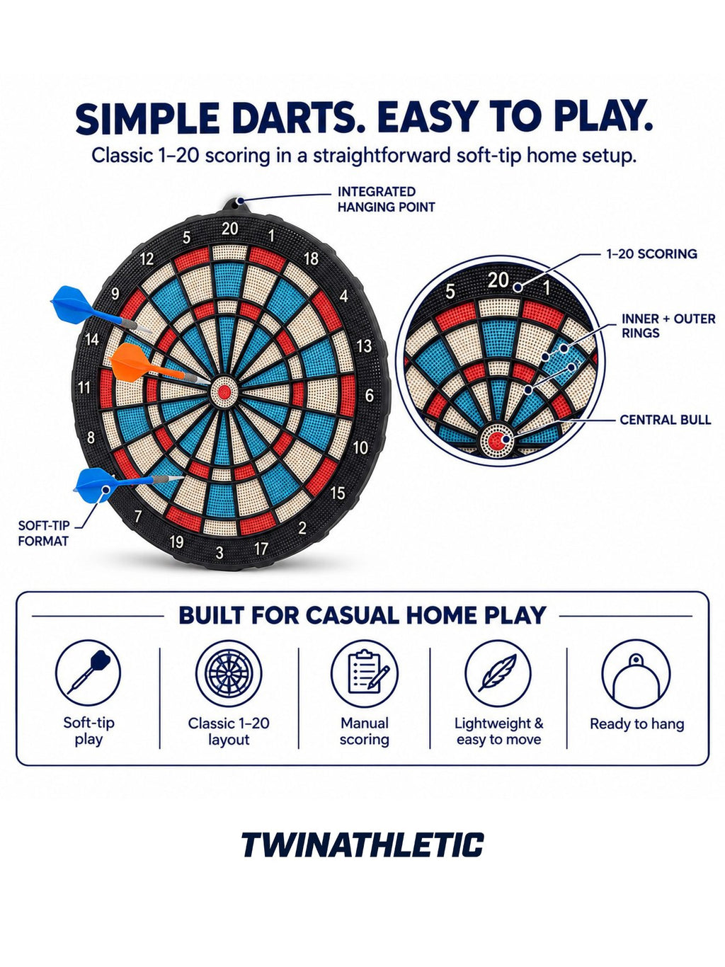Soft-Tip Dartboard Set for Casual Home Play